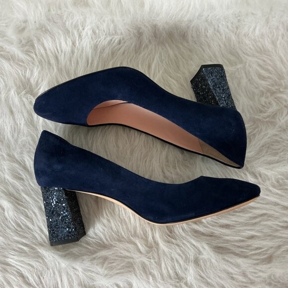 Kate Spade Blue Suede Glitter Heel Pumps 8M - Picture 5 of 8
